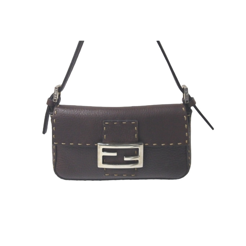 FENDI Selleria Mamma Bucket Shoulder Bag Brown Leather Double F Zucca Silver - Picture 2 of 9